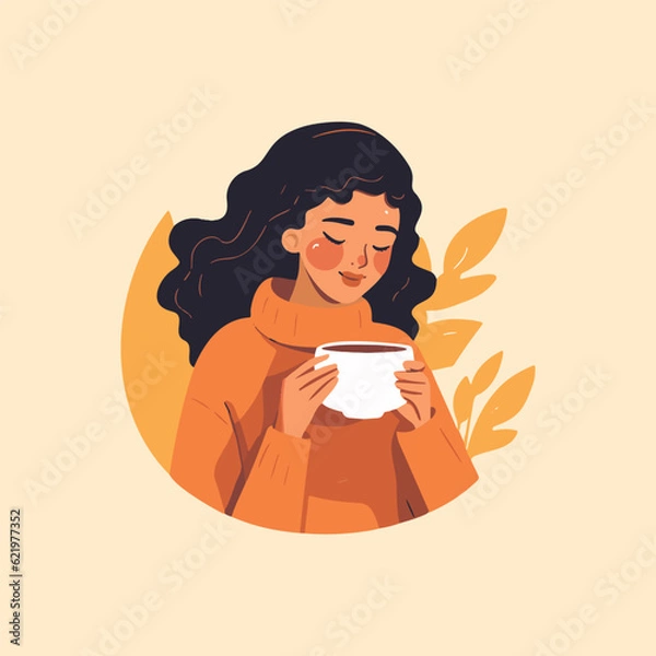Fototapeta beautiful girl having a cup of coffee