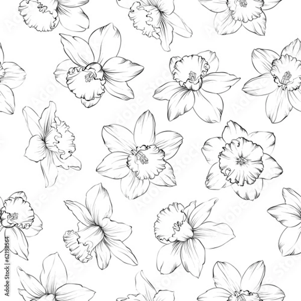 Fototapeta Seamless pattern with flowers narcissus.