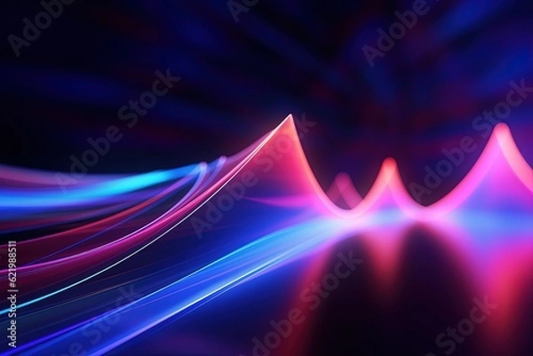 Fototapeta abstract futuristic background with pink blue glowing neon moving high speed wave lines and bokeh lights. Data transfer concept Fantastic wallpaper