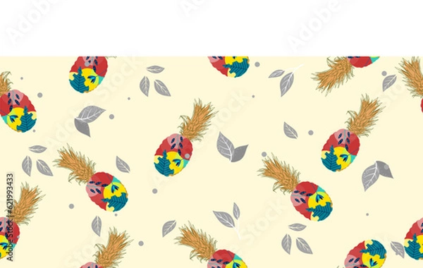 Fototapeta unique abstract summer pineapple fruits seamless pattern background