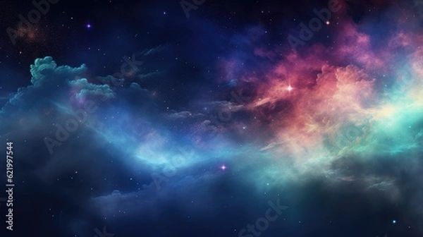 Fototapeta Abstract colorful space background with nebula, stars and planets