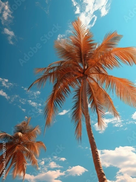 Fototapeta Blue sky and Palm Beach In Tropical Paradise, ultimate summer poster, created with generative ai