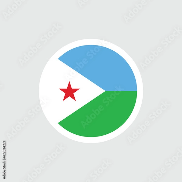 Fototapeta Flag of Djibouti. Djiboutian blue and green flag, triangle with a star. State symbol of the Republic of Djibouti.