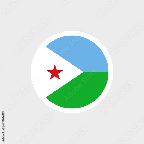 Fototapeta Flag of Djibouti. Djiboutian blue and green flag, triangle with a star. State symbol of the Republic of Djibouti.