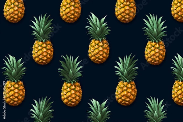 Fototapeta pineapple pattern on a dark blue background, AI generated