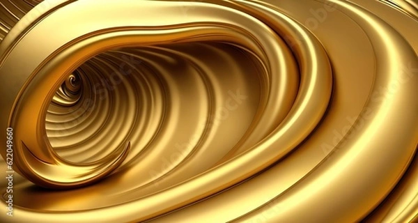 Fototapeta Abstract background with golden waves and liquid metal texture. Ai generative.