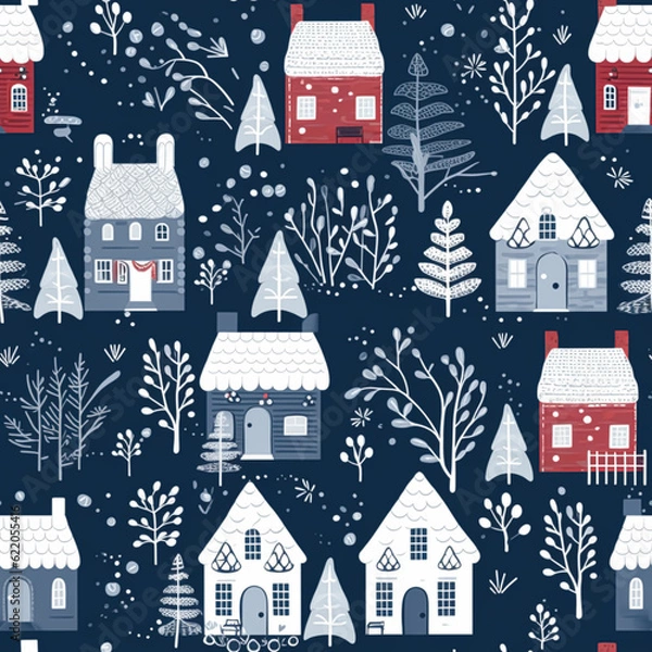 Obraz Christmas seamless pattern, English cottage tileable holiday country style print for wallpaper, wrapping paper, scrapbook, fabric and product design