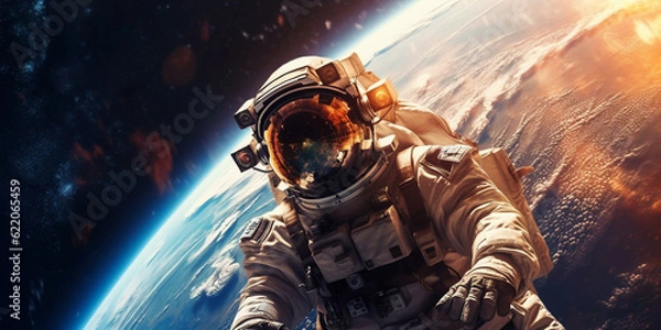 Fototapeta Astronaut in the outer space over the planet Earth