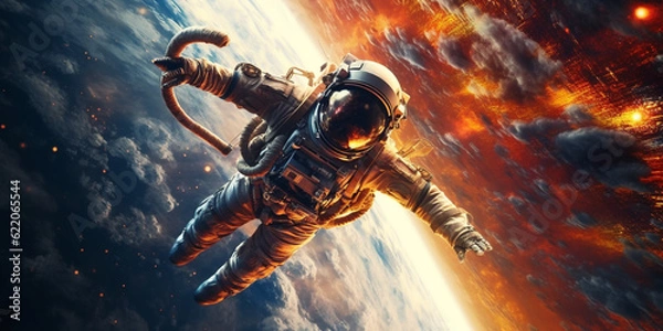 Fototapeta Astronaut in the outer space over the planet Earth