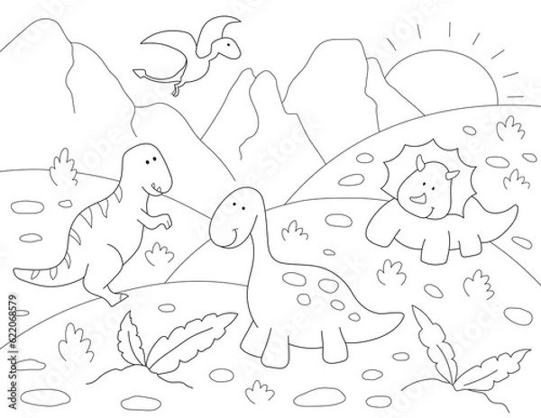 Fototapeta fun design of a coloring page of dinosaurs. you can print it on 8.5x11 inch paper