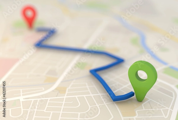 Obraz Mapa miasta z wskaźnikami pin 3D Rendering Image