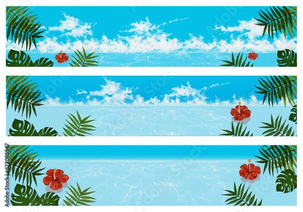 Obraz 夏のイラスト素材(・∀・) 海に浮かぶハイビスカス