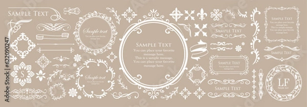 Fototapeta 高級感のあるビンテージ調のフレームデザインセット　罫線　枠　ウエディング　ビンテージ　アンティーク	
