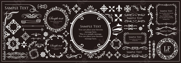 Fototapeta 高級感のあるビンテージ調のフレームデザインセット　罫線　枠　ウエディング　ビンテージ　アンティーク	
