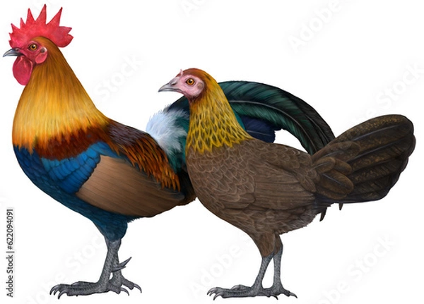 Obraz セキショクヤケイのつがいのイラスト