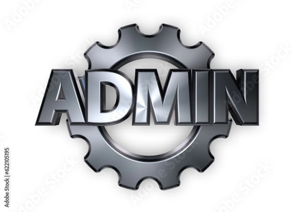 Fototapeta the word admin and gear wheel - 3d rendering