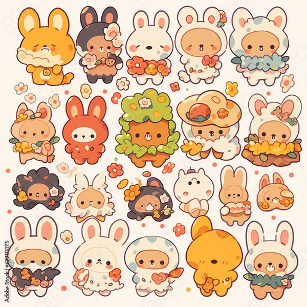 Fototapeta cute animal cartoon character made by AI generative image