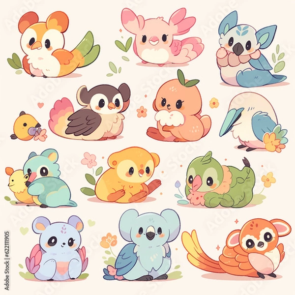 Fototapeta cute animal cartoon character made by AI generative image