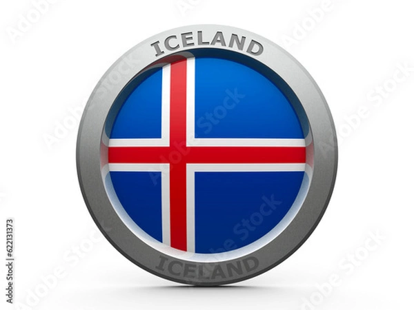 Fototapeta Emblem - Flag of Iceland - isolated on white, three-dimensional rendering, 3D illustration