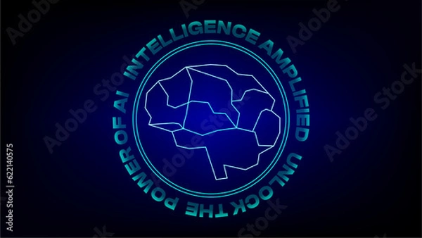 Fototapeta Futuristic Rendered Lines Artificial Intelligence with Slogan Circle Template, Blue Color
