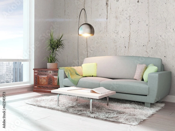 Fototapeta Bright interior with sofa in a modern style . 3D rendering