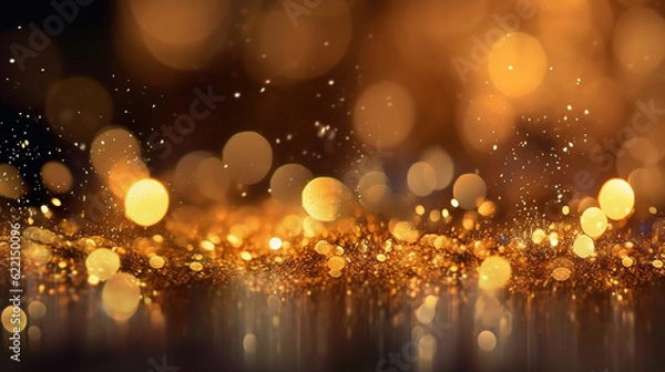 Fototapeta A golden bokeh, with defocused lights in warm hues of gold. Generative AI
