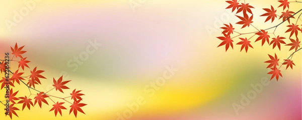 Fototapeta 秋の紅葉の色のグラデーション背景と赤いもみじの葉と枝のイラスト
