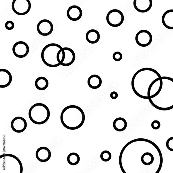 Obraz Black and White Digital Paper with Circles. Hand Drawn Black Doodle Bubbles on White Background.