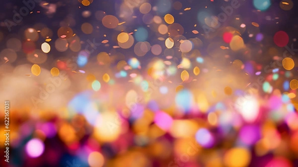 Fototapeta A shower of colorful confetti, with sparkling bokeh lights in the background. Generative AI