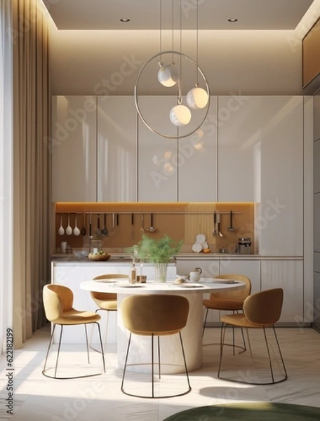 Fototapeta Modern and contemporary kitchen design with LED and sleek design