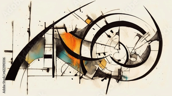 Fototapeta A calligraphic abstraction with a watercolor and ink design background
