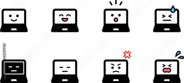 Obraz 顔がついたノートパソコンの表情いろいろベクターアイコンセット