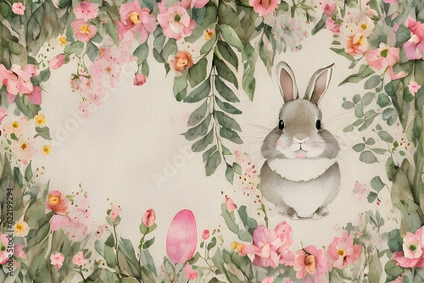 Fototapeta easter card with bunny and eggs. generative ai