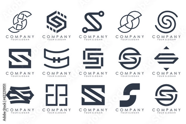 Fototapeta Abstract collection with letters S logo design. creative design logotype S with black colors.
