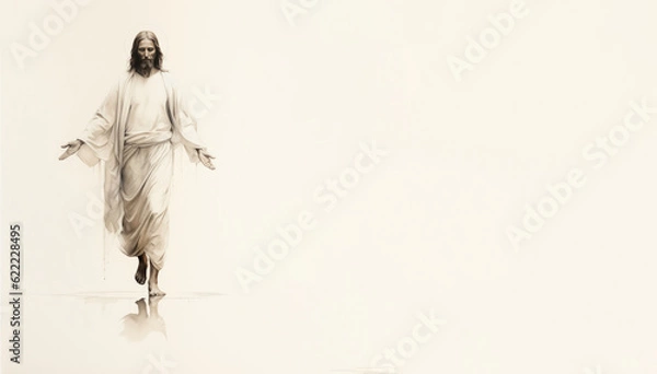 Fototapeta Sketch of Jesus Christ on white background with copy space