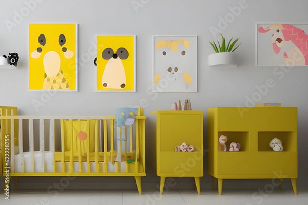 Fototapeta yellow themed nursery. generative ai