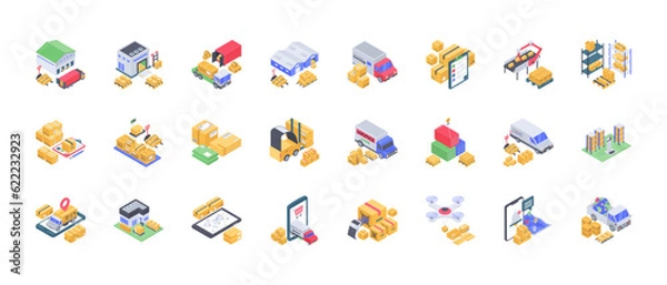 Fototapeta Delivery service icon set. Containing order tracking, delivery home, warehouse, courier and cargo icons. Shipping symbol. Solid icons vector
