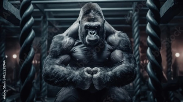 Obraz muscular gorilla in the gym. generative ai