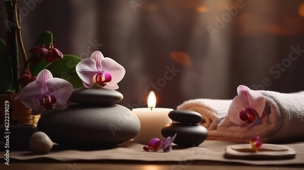 Fototapeta spa still life with candles and orchid. generative ai