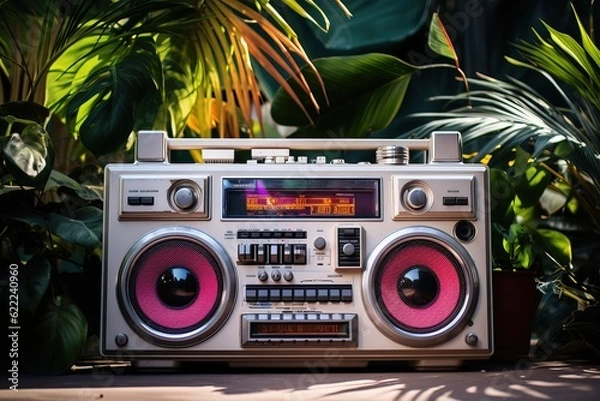 Fototapeta A boombox with a tropical ambiance. It's summer and time to make party and dance