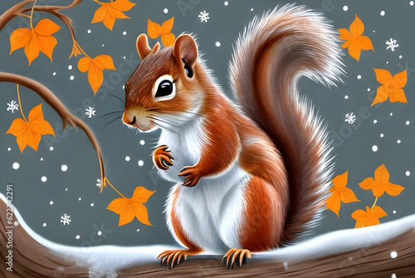 Fototapeta cute squirrel on a snowy day
Generative AI