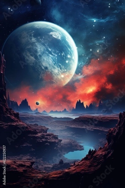 Fototapeta Abstract galaxy planet view colorful surrealism wallpaper background.