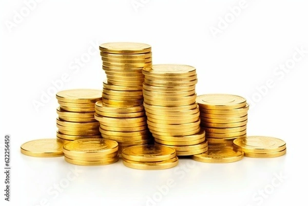 Fototapeta Collection of Stack of Gold Coins Isolated on White Background. Generative ai
