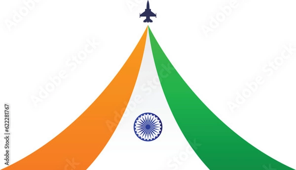 Fototapeta Happy India Independence Day August 15th with flag and fighter jet flying flat style vector illustration