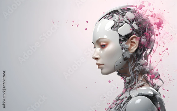 Fototapeta ai humanistic robot head with soft background