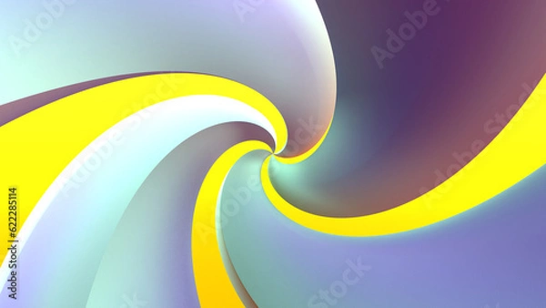Obraz blue twisted object on yellow background. 3D simple abstract background. 3D rendering