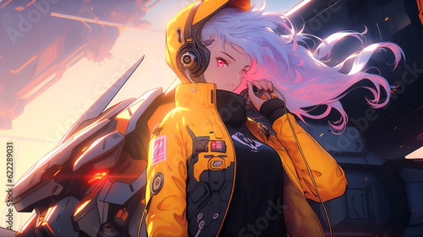 Obraz Female anime character, mech combat pilot. Created with Generative AI.