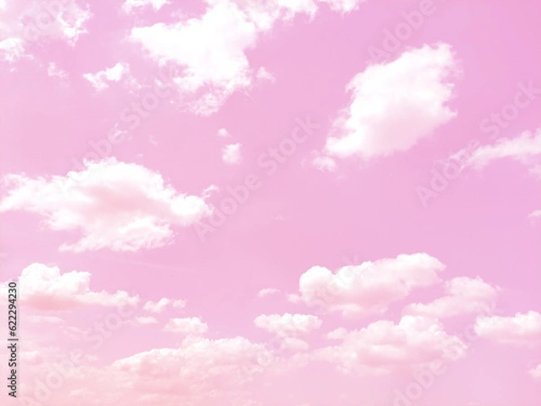 Fototapeta Pink sky and white fluffy clouds background banner abstract vector wallpaper