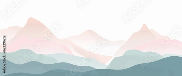 Obraz Minimal vector abstract landscape with texture. Mountain background with watercolor texture in pink and blue tones. Vector design for prints, posters, covers, wall art and home decoration.