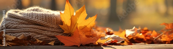 Obraz Colorful autumn scene in the forest with maple leaves in the fall. Generative AI illustrations